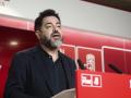 El vicesecretario general del Partido Socialista de Navarra, Ramón Alzórriz, durante la comparecencia de prensa en la que ha dimitido