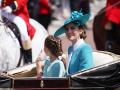 LONDON (United Kingdom), 14/06/2025.- (L-R) Britains Princess Charlotte and Princess Catherine, Princess of Wales ride in a carriage during the Trooping the Colour ceremony in London, Britain, 14 June 2025. The King's birthday parade, traditionally known as Trooping the Colour, is a ceremonial military parade to celebrate the official birthday of the British sovereign.  (Princesa de Gales, Reino Unido, Londres) EFE/EPA/NEIL HALL