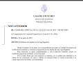 Nota de la Comisaría de La Zarzuela que informa de los retrasos de los pagos