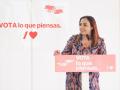 La alcaldesa de Palencia, Miriam Andrés, durante un mitin en 2023