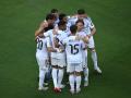 Los jugadores del Real Madrid celebran el gol de Mbappé ante el Dortmund