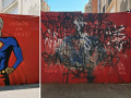 Imagen del mural de Lamine Yamal en Barcelona, antes y después