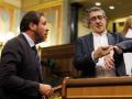 El ministro de Transportes, Óscar Puente y el portavoz del PSOE en el Congreso, Patxi López