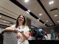 La exmilitante socialista Leire Díez durante una rueda de prensa