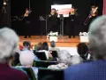 Concierto del cuarteto de trombones formado por miembros y ex componentes de la Joven Orquesta de la Comunidad de Madrid (Jorcam) en la Residencia de Mayores Vista Alegre de Carabanchel.