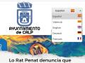 Imagen de la página web del Ayuntamiento de Calpe con la bandera de Cataluña y no la Real Señera valenciana