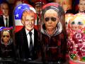 Imágenes del presidente Donald Trump y Vladimir Putin en artesanía rusa