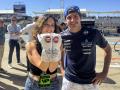 La presidenta de la Comunidad de Madrid, Isabel Díaz Ayuso y el piloto de Formula 1, Carlos Sainz, durante la visita de la presidenta madrileña a la escudería Williams en el circuito de Austin