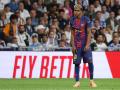 Barcelona's Spanish forward #10 Lamine Yamal reacts during the Spanish league football match between Real Madrid CF and FC Barcelona at Santiago Bernabeu Stadium in Madrid on October 26 , 2025. (Photo by Oscar DEL POZO / AFP)