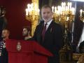 El Rey, este viernes en el Palacio Real, durante su discurso en el acto de conmemoración del 50 aniversario de restauración de la Monarquía
