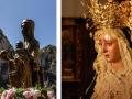 La 'Moreneta' en procesión y la Virgen de Montserrat de Sevilla, en sendas imágenes de archivo