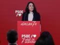 La secretaria de Organización del PSOE, Rebeca Torró, ofrece su primera rueda de prensa en la sede del partido, golpeado esta semana por las denuncias de acoso sexual y detenciones por casos de presunta corrupción