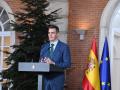 El presidente del Gobierno, Pedro Sánchez, durante una declaración institucional, en el Palacio de la Moncloa