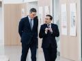 El presidente del Gobierno, Pedro Sánchez, y el ministro de Exteriores, José Manuel Albares, este jueves en la Conferencia de Embajadores