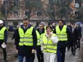 El ministro de la Presidencia, Félix Bolaños, el presidente del Gobierno, Pedro Sánchez, la ministra de Vivienda, Isabel Rodríguez, y el ministro para la Transformación Digital, Óscar López, durante el acto de demolición de los primeros edificios del acuartelamiento de Campamento