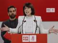 Imagen tomada este lunes de Diana Morant, con José Muñoz detrás, en la sede del PSPV-PSOE