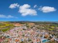 Saelices aerial view village in Cuenca at Castile la Mancha of Spain
