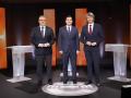 Los candidatos a la Presidencia de la Junta Carlos Pollán (Vox); Alfonso Fernández Mañueco (PP) y Carlos Martínez (PSOE) en el primer debate de las elecciones autonómicas