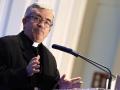 Monseñor Luis Argüello, durante el desayuno informativo de esta mañana en Madrid