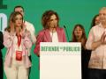 La candidata del PSOE-A, María Jesús Montero, comparece ante la prensa para valorar los resultados de este 17-M