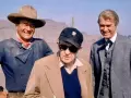 Los actores John Ford, James Stewart y John Wayne