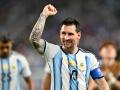 Argentina's forward #10 Lionel Messi celebrates after winning the 2026 World Cup round of 32 football match between Argentina and Cape Verde at the Miami Stadium in Miami Gardens on July 3, 2026.  (Photo by CHANDAN KHANNA / AFP)