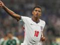GR1129. CIUDAD DE MÉXICO (MÉXICO), 05/07/2026.- Jude Bellingham de Inglaterra celebra un gol este domingo, en un partido por los octavos de final del Mundial de la FIFA 2026 entre México e Inglaterra en el estadio Azteca en Ciudad de México (México). La amenaza de una tormenta ha puesto en riesgo el inicio a tiempo del partido. EFE/ Alex Cruz