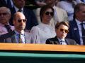 William, Prince of Wales, Prince George of Wales and Stefan Edberg sitting in the stands wearing sunglasses during celebrities at Wimbledon 2026 in London, UK, on Sunday, 12 July 2026.