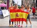 Meritxell Soler (I), Ester Navarrete (2-I), Carolina Robles (2-D), y Fátima Azzahraa Ouhaddou Nafie (D), celebran el bronce conseguido en Birminghan