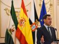 El presidente de la Junta de Andalucía, Juanma Moreno, durante la rueda de prensa en Ceuta