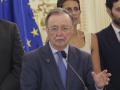 El presidente de la Ciudad Autónoma de Ceuta, Juan Jesús Vivas, con la bandera de la Unión Europea tras él