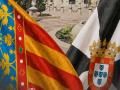 Imagen de la Señera valenciana y la bandera de Ceuta frente al Palacio de la Asamblea de la ciudad autónoma