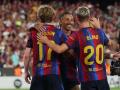 Los jugadores del FC Barcelona celebran un gol ante el Rayo Vallecano