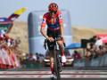 Overall ranking leader Team Movistar's Spanish rider Enric Mas crosses the finish in sixth place during the 12th stage of the Vuelta a Espana 2026 cycling tour, a 166,6 km race between Vera and Calar Alto, on September 3, 2026. (Photo by JOSE JORDAN / AFP)