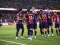 Los jugadores del FC Barcelona, en un partido en el Camp Nou