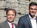 Juan Luis Gordo, Pedro Sánchez y la exalcaldesa de Segovia, Clara Luquero, junto al acueducto romano, en 2014
