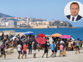 Diseño con imágenes de archivo de la playa de El Trampolín de Ceuta y del senado alicantino Agustín Almodóbar