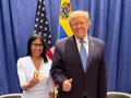 This handout picture released by the Venezuelan Presidency press office shows Venezuela's interim President Delcy Rodriguez and U.S. President Donald Trump posing for a picture during a meeting in New York on September 22, 2026. Venezuela's interim president, Delcy Rodriguez, described her meeting with U.S. President Donald Trump in New York on September 22 as "historic." (Photo by Handout / Venezuelan Presidency / AFP) / RESTRICTED TO EDITORIAL USE - MANDATORY CREDIT "AFP PHOTO /  VENEZUELAN PRESINDENCY / HANDOUT /  " - NO MARKETING NO ADVERTISING CAMPAIGNS - DISTRIBUTED AS A SERVICE TO CLIENTS