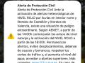 Imagen del Es-Alert enviado por Protección Civil en Valencia y Castellón.