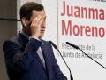 El presidente de la Junta de Andalucía, Juanma Moreno, este lunes en un desayuno informativo