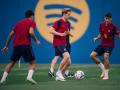 Los jugadores del FC Barcelona, durante un entrenamiento en este parón de selecciones