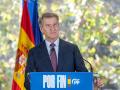 El presidente del PP, Alberto Núñez Feijóo, este jueves en la sede de Génova