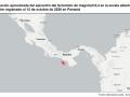 Ubicación aproximada del epicentro del terremoto de magnitud 6,4 en la escala abierta de Richter registrado el 12 de octubre de 2026 en Panamá