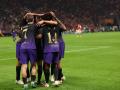 Barcelona's German forward #14 Karim Adeyemi celebrates with teammates after scoring Barcelona's fourth goal during the UEFA Champions League, league phase matchday 2, football match between Galatasaray and Barcelona at the Ali Sami Yen Sports Complex in Istanbul on October 13, 2026. (Photo by BERK OZKAN / AFP)