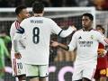 Los jugadores del Real Madrid en el partido frente a la AS Roma en el Olímpico