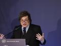 MADRID, 21/10/2026.- El presidente de Argentina, Javier Milei, que ha intervenido en el desayuno informativo del Fórum Europa este miércoles en Madrid, ha considerado este miércoles que "lo que está pasando en Ceuta es emblemático del accionar de la izquierda", y ha acusado a los socialistas de fomentar la "invasión" por intereses electorales. EFE/ Mariscal