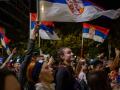 Students cheer and celebrate as they arrive in central Belgrade on October 21, 2026, after walking for several days to attend the student movement's final major rally, due to be held in the capital the following day, ahead of Serbia's October 25 snap elections. The student-led movement emerged from nationwide protests following the November 2024 collapse of a railway station canopy in Novi Sad that killed 16 people, with demands expanding to esi:include early elections in May 2025. The student movement formally entered the electoral race in September, challenging the Serbian Progressive Party (SNS). (Photo by Andrej ISAKOVIC / AFP)