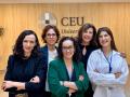 Las profesoras Laura García Garcés, Marta Lluesma, Raquel Carcelén, Carmen Trull y Marta Ruiz, coautoras de la investigación sobre estrés postraumático en afectados y voluntarios en la DANA de 2024 en Valencia