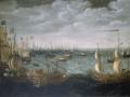 Barcos de fuego ingleses lanzados contra la armada española frente a Calais
