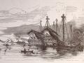 Barcos de Colón, maltrechos a causa del molusco de la broma, encallados en la costa de Jamaica en el año 1503